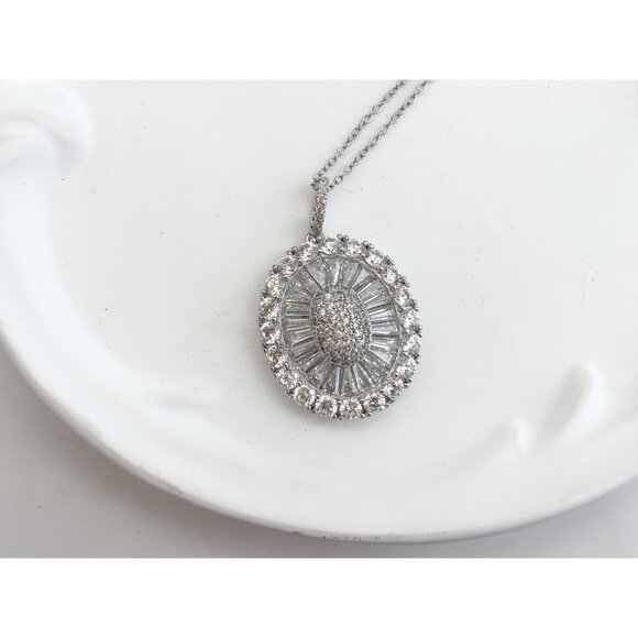 Stunning Art Deco Inspired Sterling Silver 925 Vintage Pendant Necklace - 18" - Picture 2 of 16